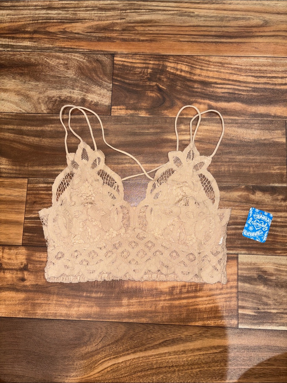 Free People Nude Beige Lace Bralette with Floral Accents
